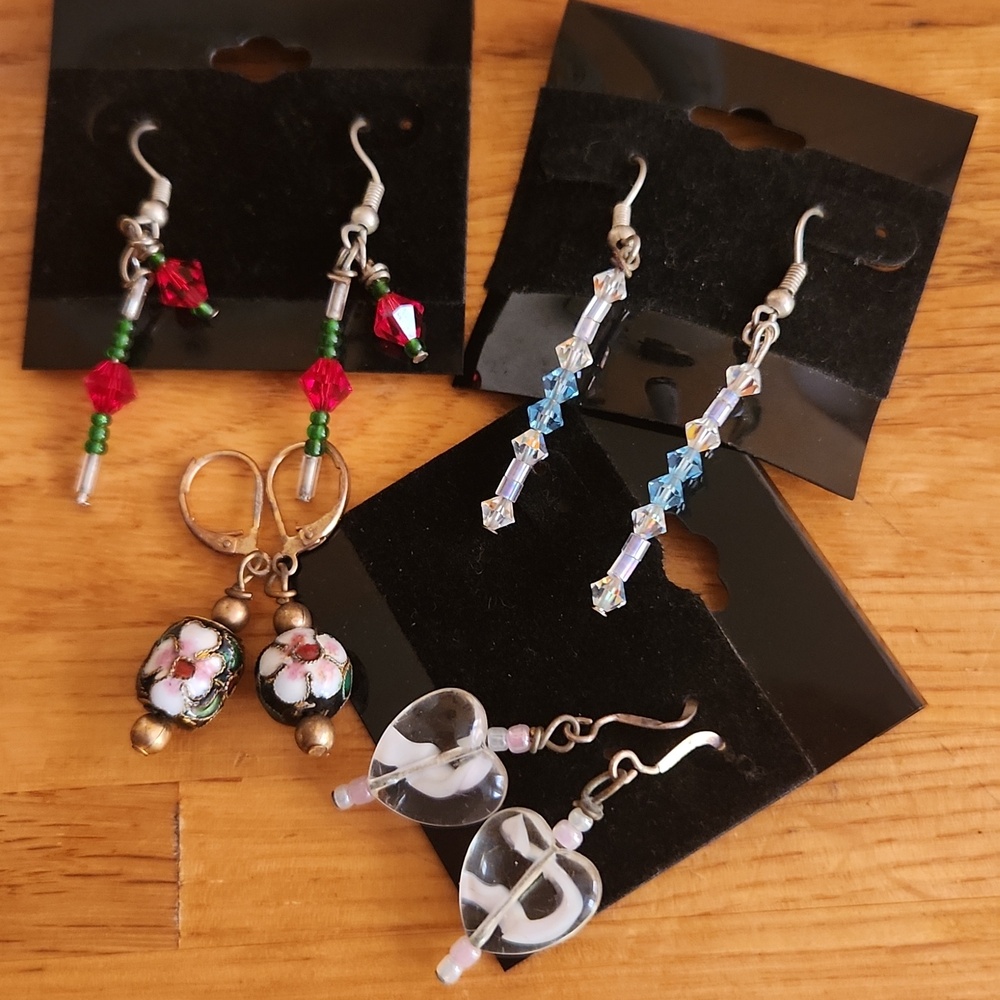Elegant Multicolor Dangle Earrings 4 Sets Handmade